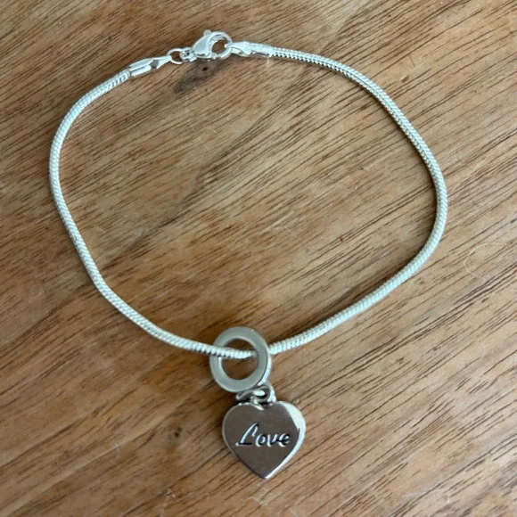 Love Charm Bracelet - Sterling Silver Snake Chain 7.5” - Picture 8 of 11